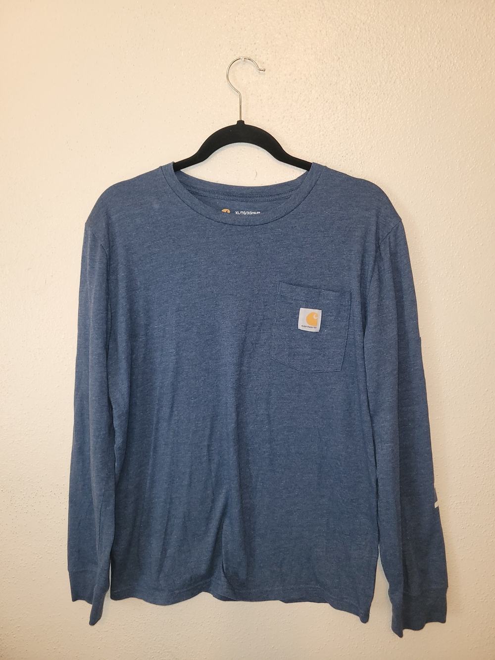 Carhartt Youth XL 18-20 Blue Long Sleeve Pocket Logo Sleeve T-Shirt